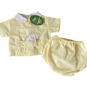 🌷 Saks Fifth Avenue 2 Piece Layette Horse Embroidered Motif, Vintage baby unisex